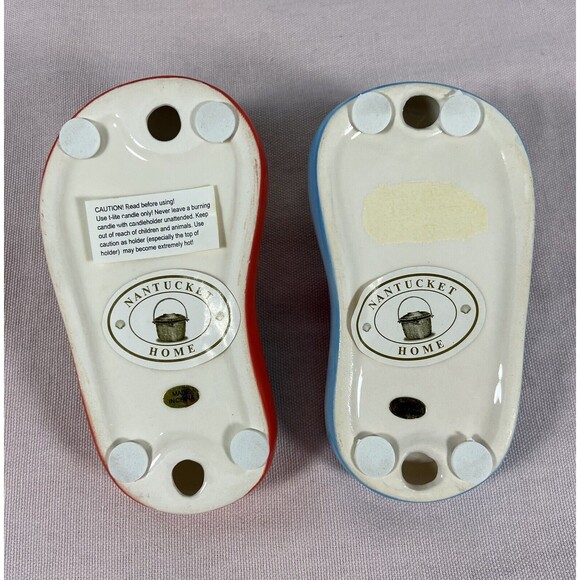 New Two Porcelain Tea Light Candle Holders Flip Flop Shape Nantucket Home - Picture 5 of 5
